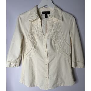 Gretty Zueger Embroidered Top Sz M Cream Boho Granny Coastal Cottagecore